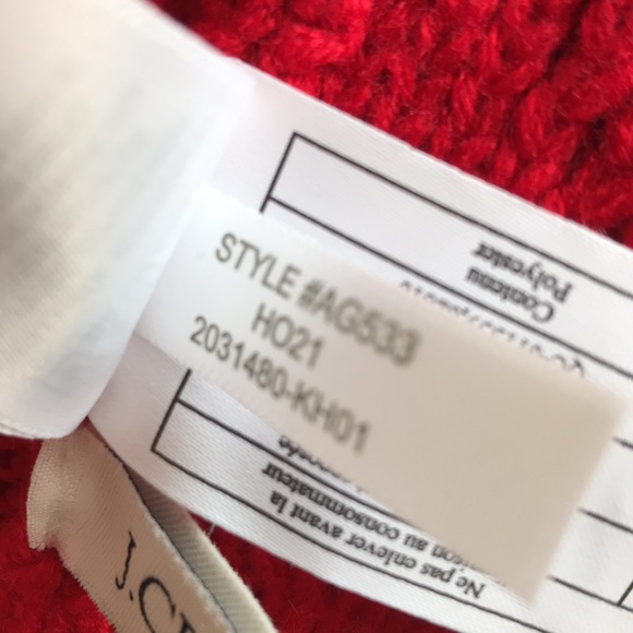 J. Crew knit hat Red acrylic yarn Tan grey faux fur Pom Pom cable knit pattern - Picture 8 of 8